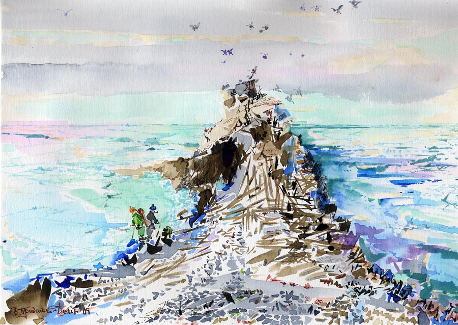 На северном гребне о.Геральд (б.,а.,тушь,21*30 см,1988-2009) At the northern ridge of Herald Isl (watercolor,ink, 8*11