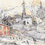 Старый Киев, причал наи Подоле (реконструкция): б., гелевая ручка, карандаш, 15*21 см)