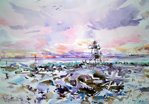 watercolor,lighthouse,arctic