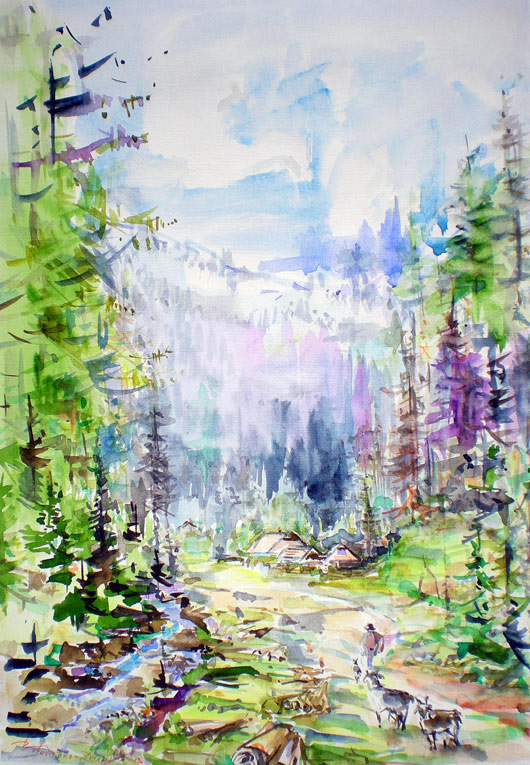 watercolor,in the Carpathians,Карпаты,акварель